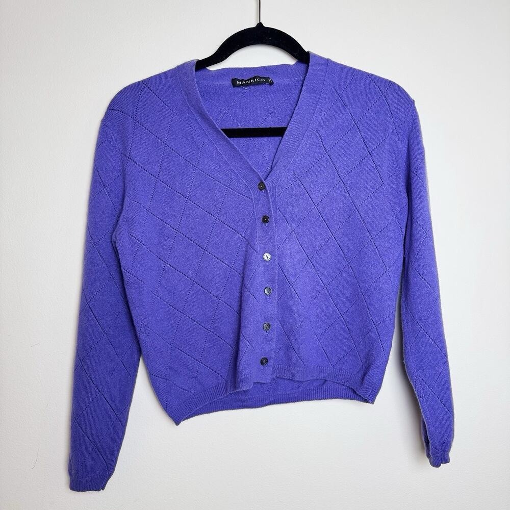 Manrico 100%‎ Cashmere V-Neck Cardigan Diamond Pattern Size 42